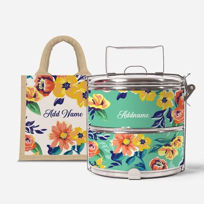 Deborah Series - Teal - Lunch Tote Bag with Two-Tier Tiffin Carrier