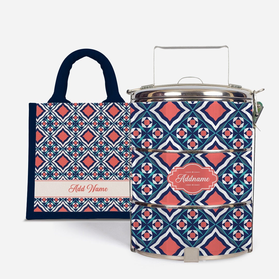 Moroccan Series - Chihab  - Lunch Tote Bag with Three-Tier Tiffin Carrier