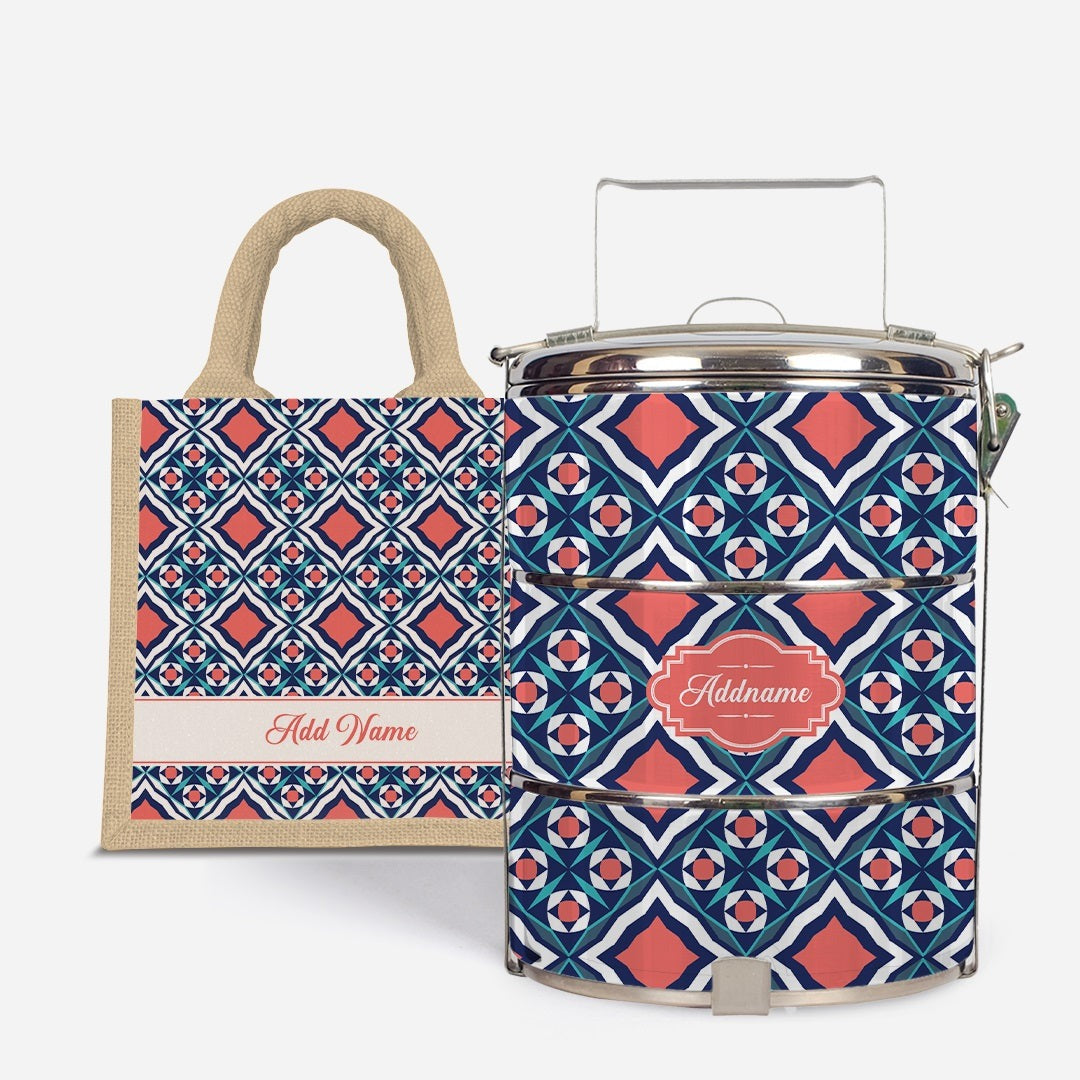 Moroccan Series - Chihab  - Lunch Tote Bag with Three-Tier Tiffin Carrier