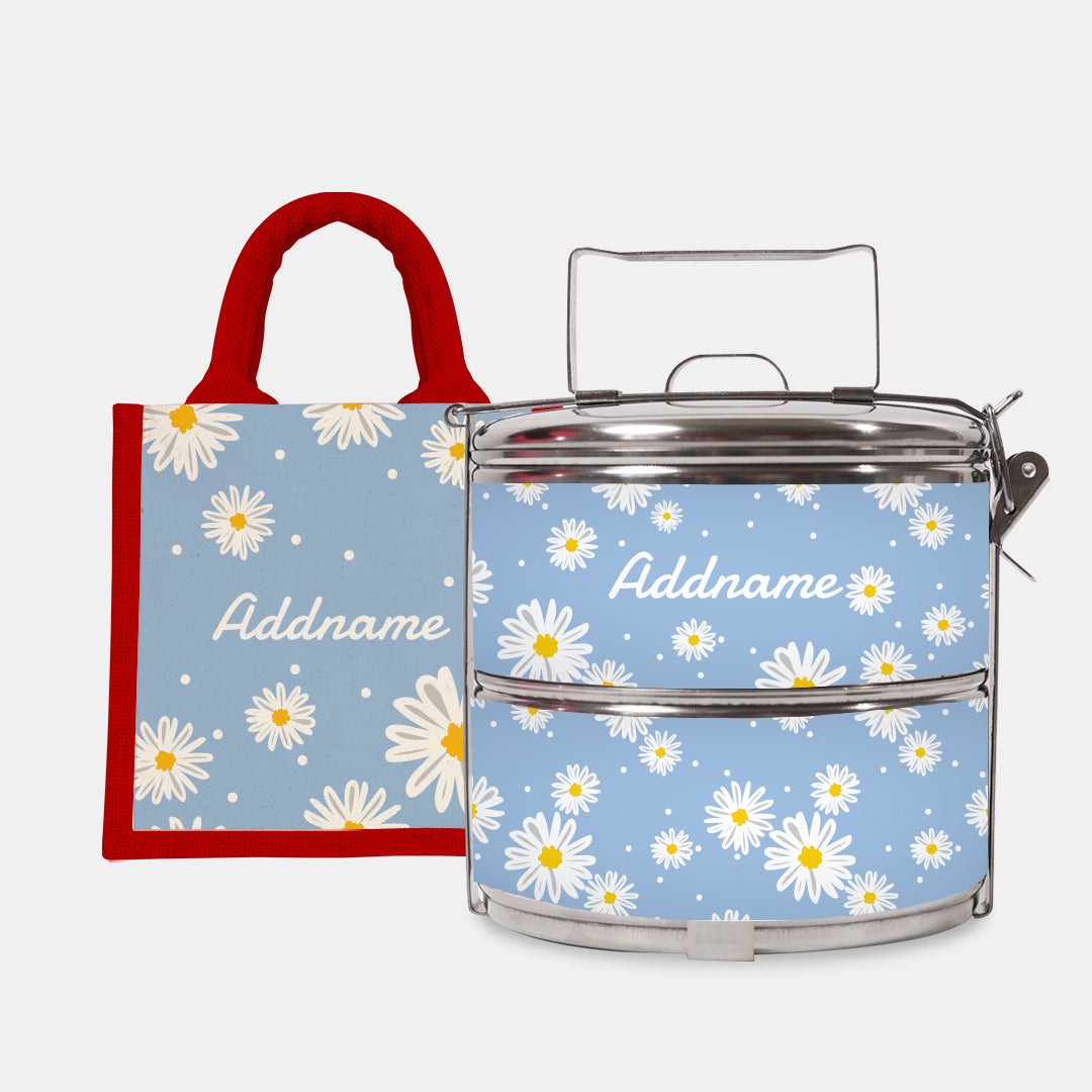 Daisy Series - Frost - Lunch Tote Bag with Two-Tier Tiffin Carrier
