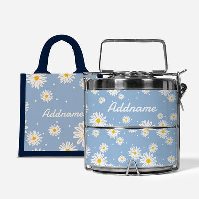 Daisy Series - Frost - Lunch Tote Bag with Two-Tier Tiffin Carrier