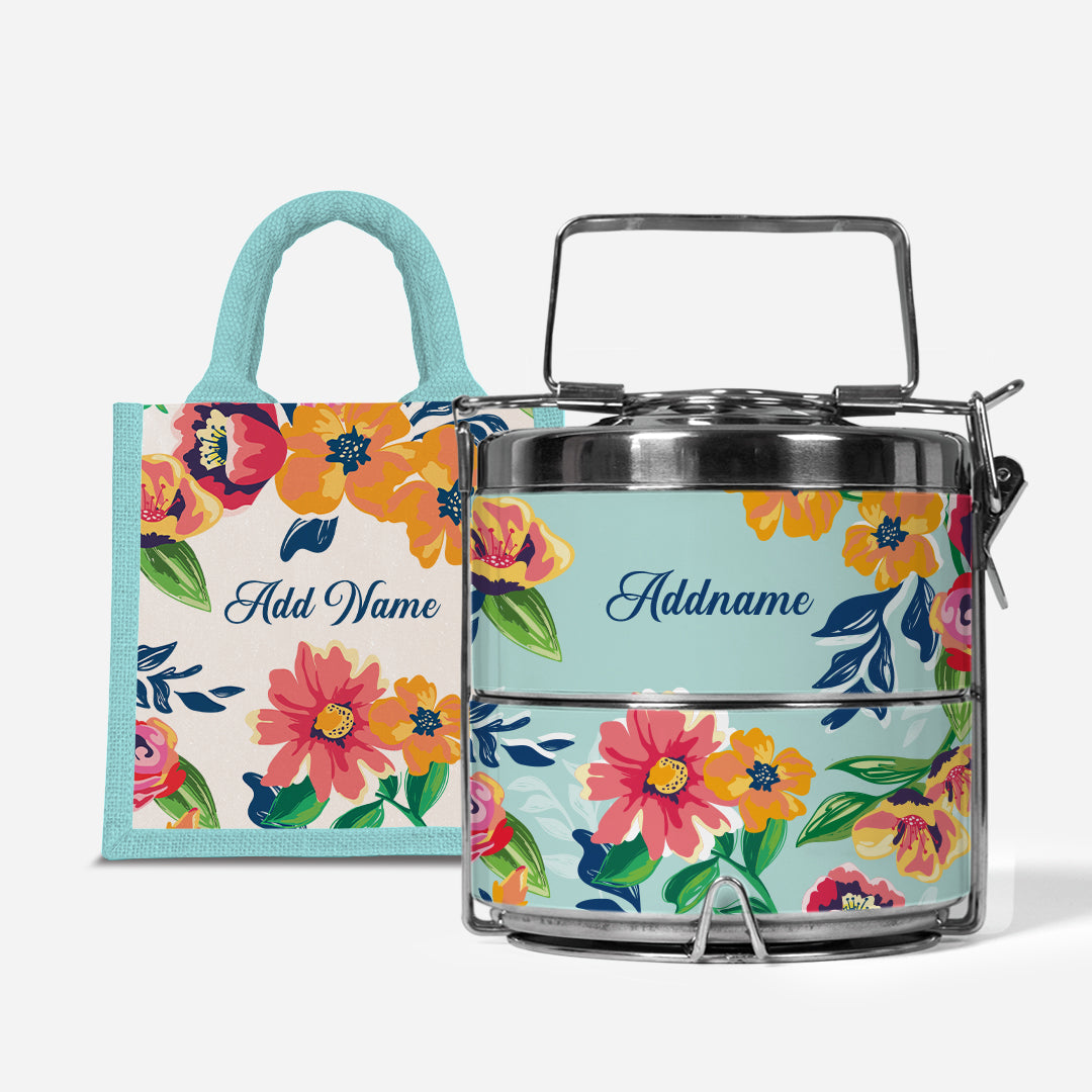 Deborah Series - Celeste - Lunch Tote Bag with Two-Tier Tiffin Carrier