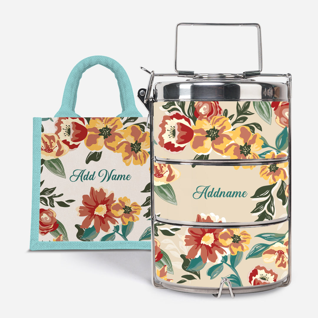 Deborah Series - Taupe - Lunch Tote Bag with Three-Tier Tiffin Carrier