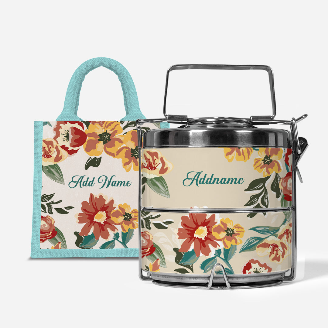 Deborah Series - Taupe - Lunch Tote Bag with Two-Tier Tiffin Carrier