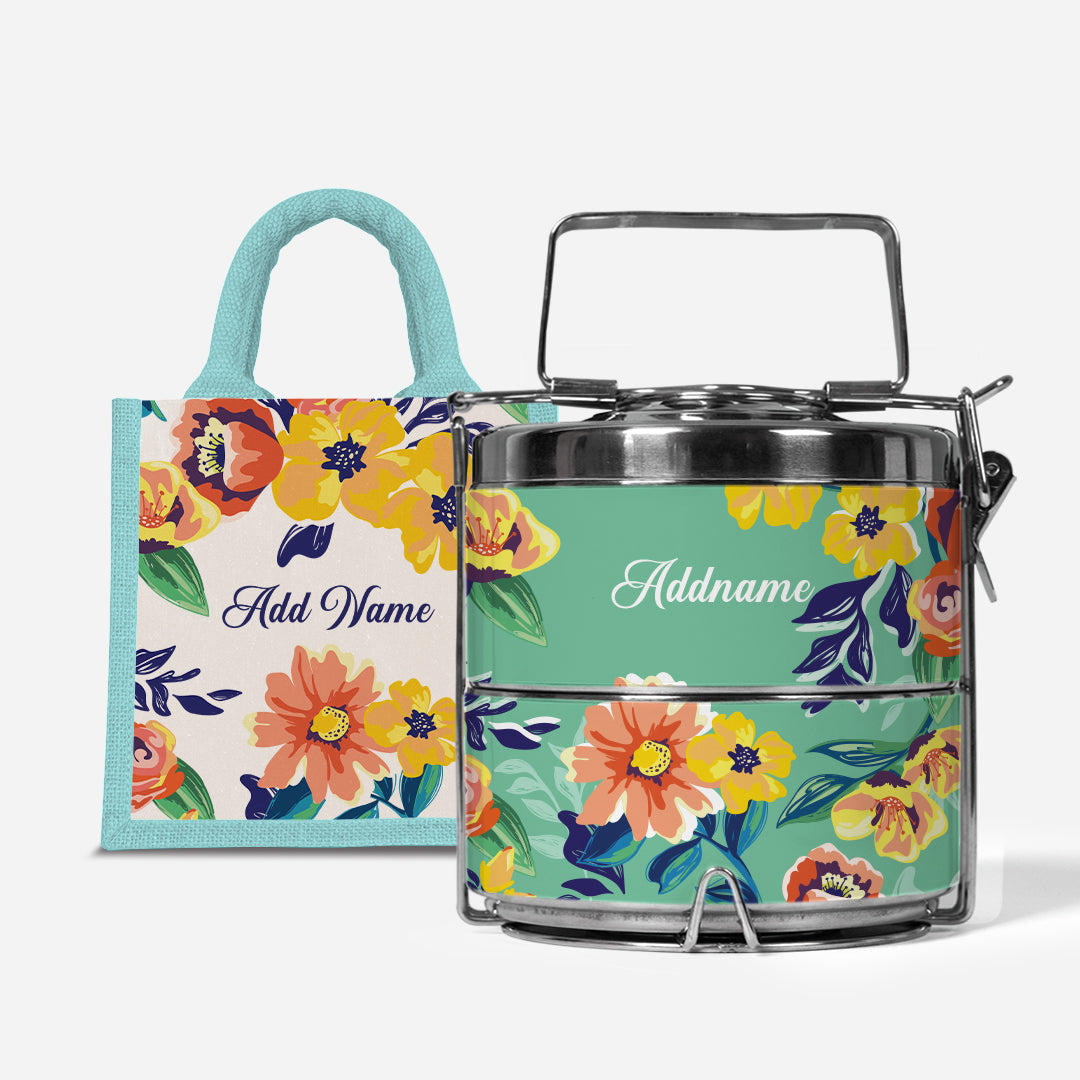 Deborah Series - Teal - Lunch Tote Bag with Two-Tier Tiffin Carrier