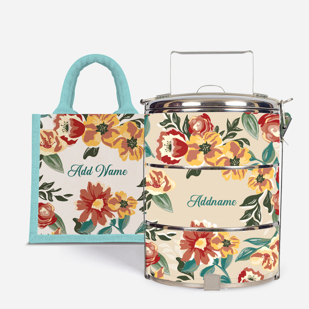 Deborah Series - Taupe - Lunch Tote Bag with Three-Tier Tiffin Carrier