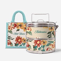 Deborah Series - Taupe - Lunch Tote Bag with Two-Tier Tiffin Carrier