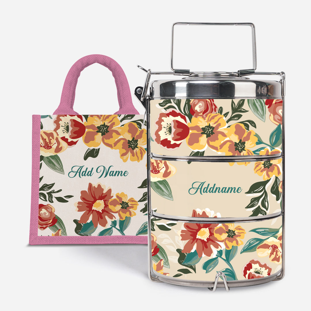 Deborah Series - Taupe - Lunch Tote Bag with Three-Tier Tiffin Carrier