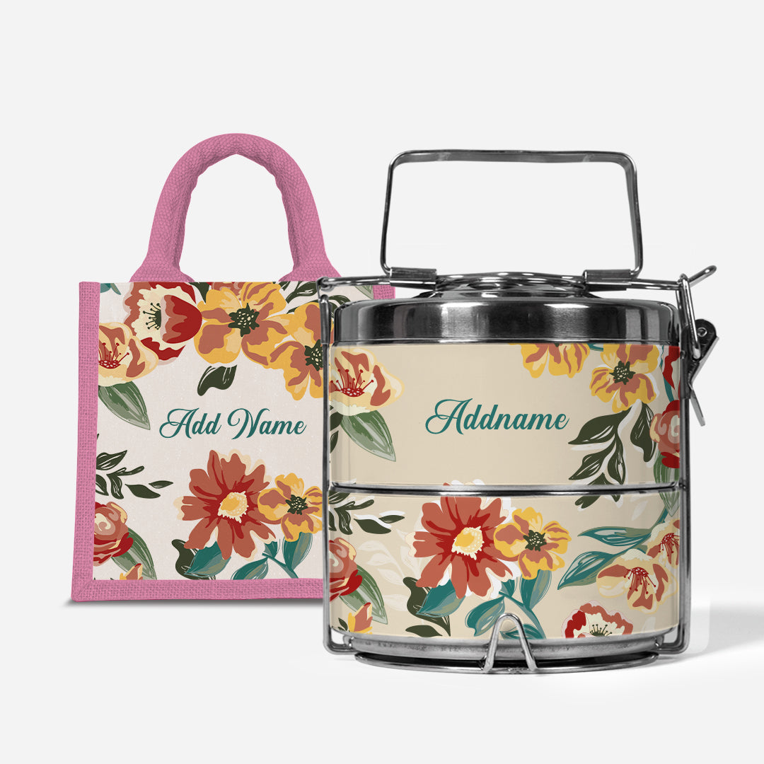 Deborah Series - Taupe - Lunch Tote Bag with Two-Tier Tiffin Carrier