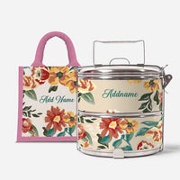 Deborah Series - Taupe - Lunch Tote Bag with Two-Tier Tiffin Carrier