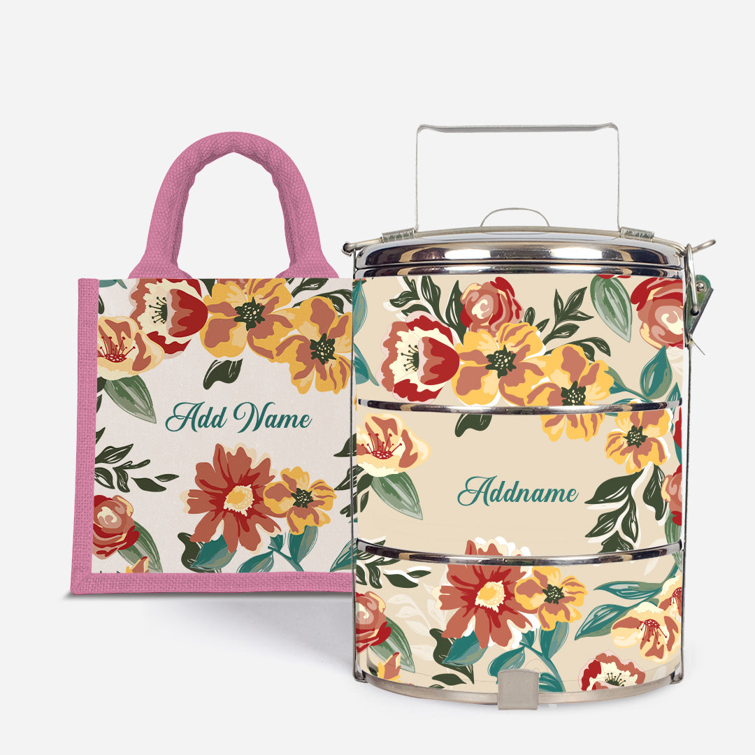 Deborah Series - Taupe - Lunch Tote Bag with Three-Tier Tiffin Carrier