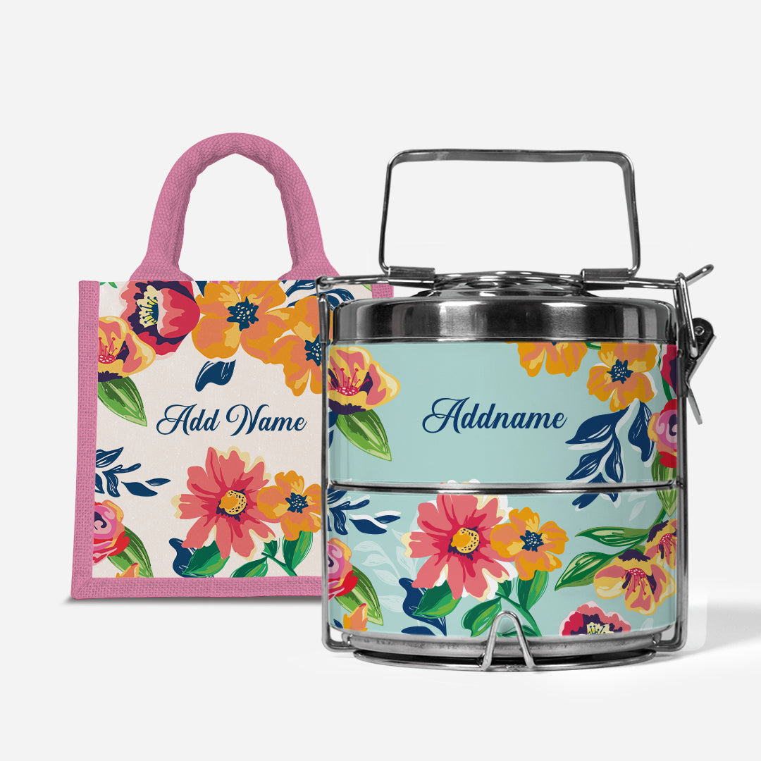 Deborah Series - Celeste - Lunch Tote Bag with Two-Tier Tiffin Carrier