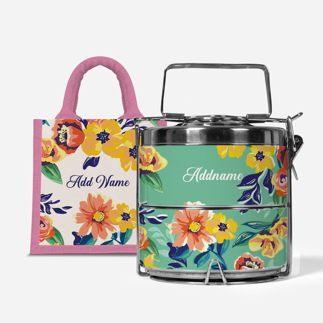 Deborah Series - Teal - Lunch Tote Bag with Two-Tier Tiffin Carrier