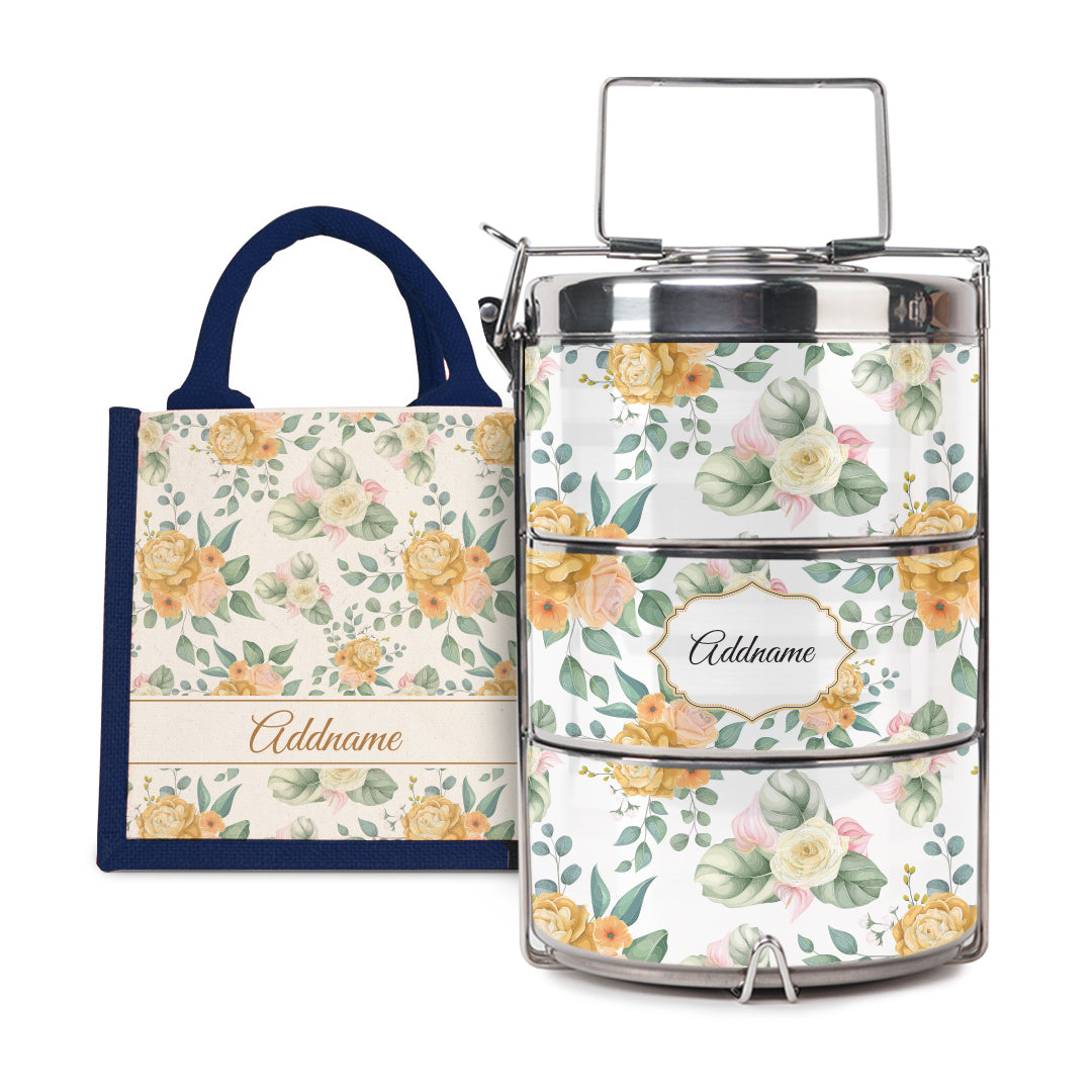 Laura Series - Honey - Lunch Tote Bag with Three-Tier Tiffin Carrier