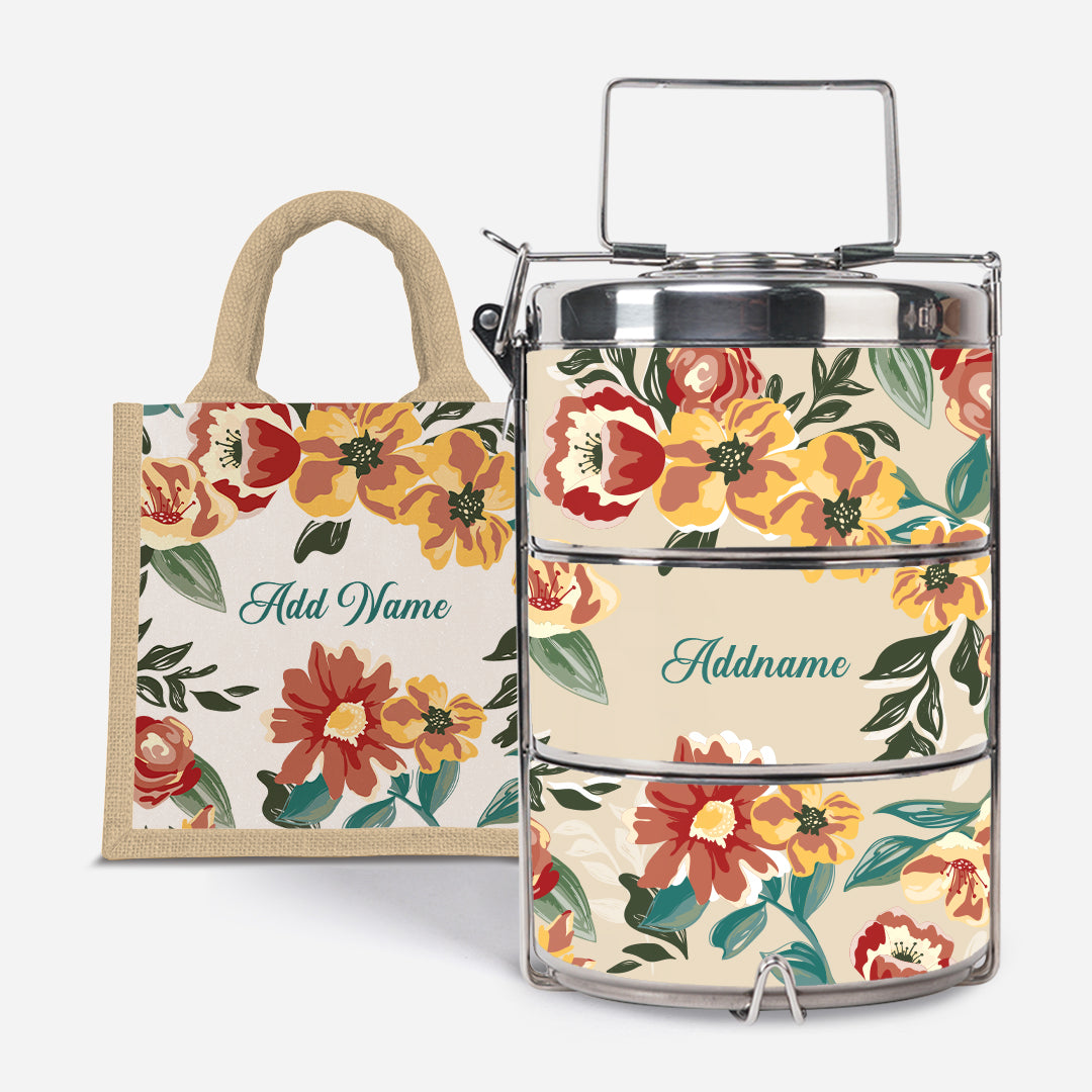 Deborah Series - Taupe - Lunch Tote Bag with Three-Tier Tiffin Carrier