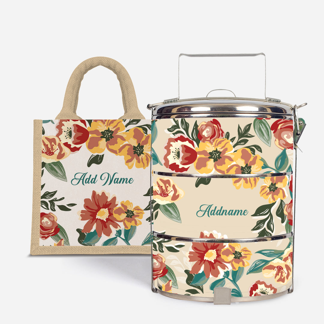 Deborah Series - Taupe - Lunch Tote Bag with Three-Tier Tiffin Carrier