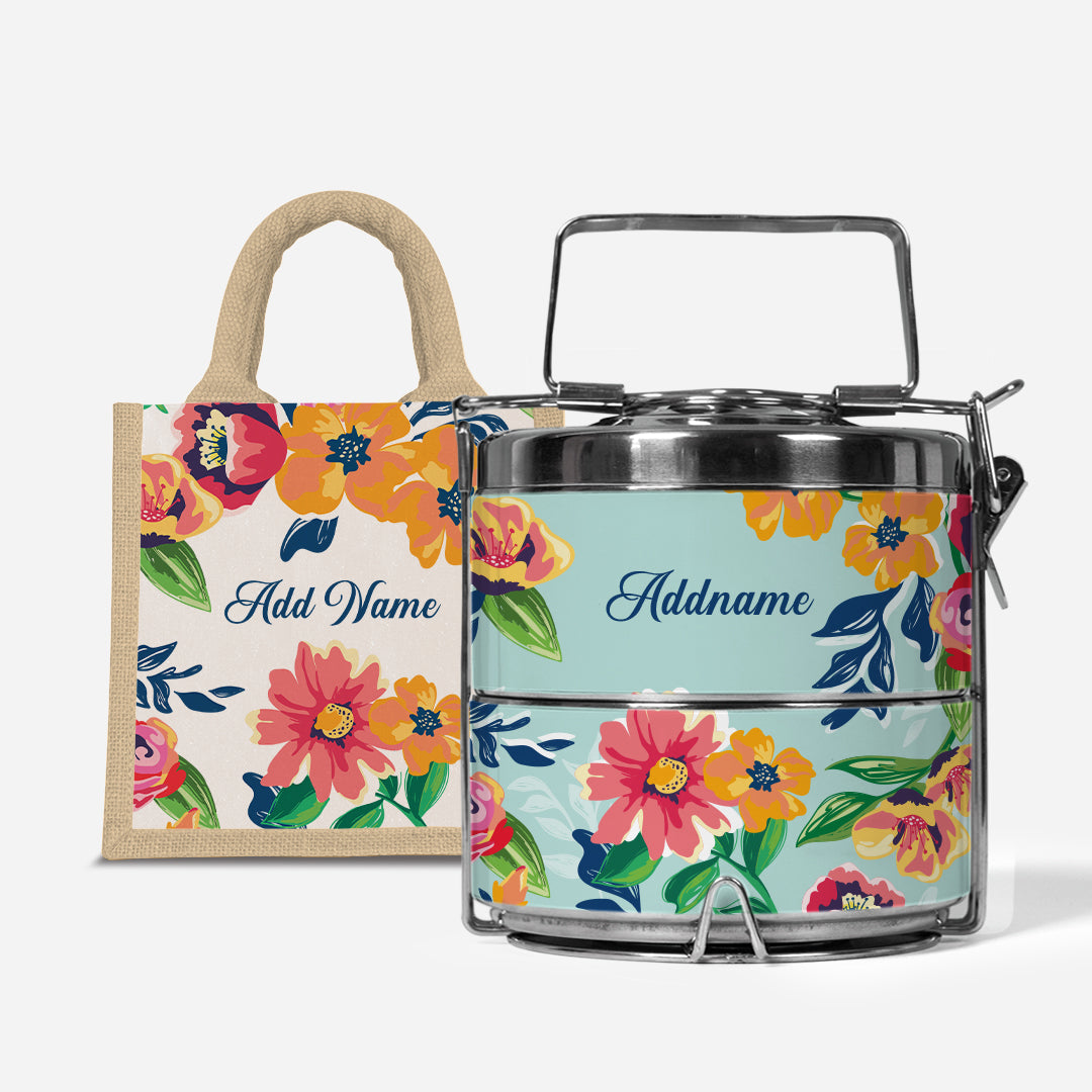 Deborah Series - Celeste - Lunch Tote Bag with Two-Tier Tiffin Carrier