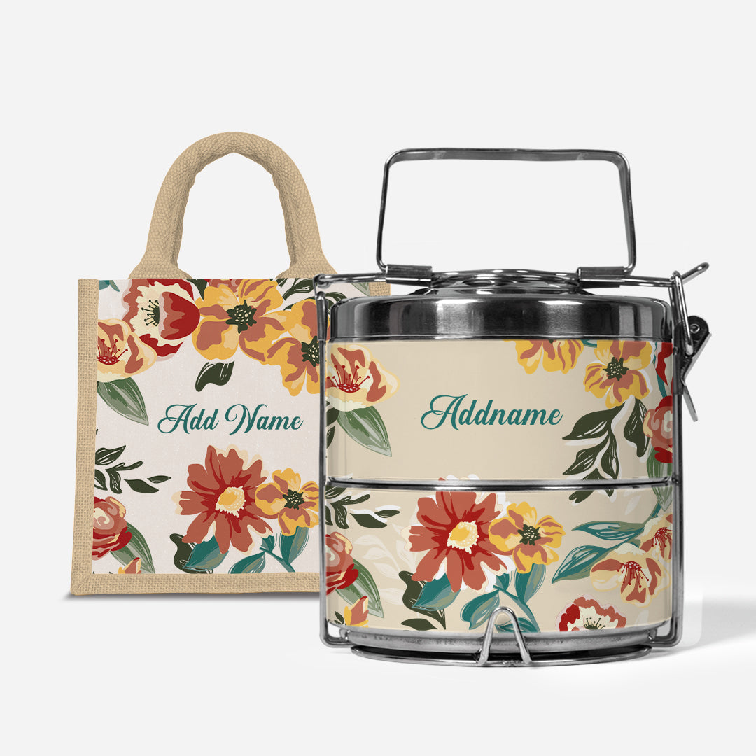 Deborah Series - Taupe - Lunch Tote Bag with Two-Tier Tiffin Carrier