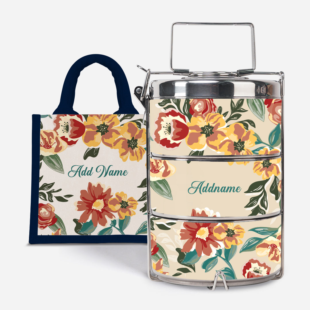 Deborah Series - Taupe - Lunch Tote Bag with Three-Tier Tiffin Carrier