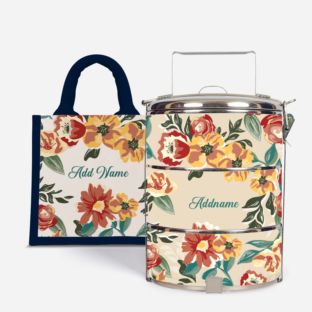 Deborah Series - Taupe - Lunch Tote Bag with Three-Tier Tiffin Carrier