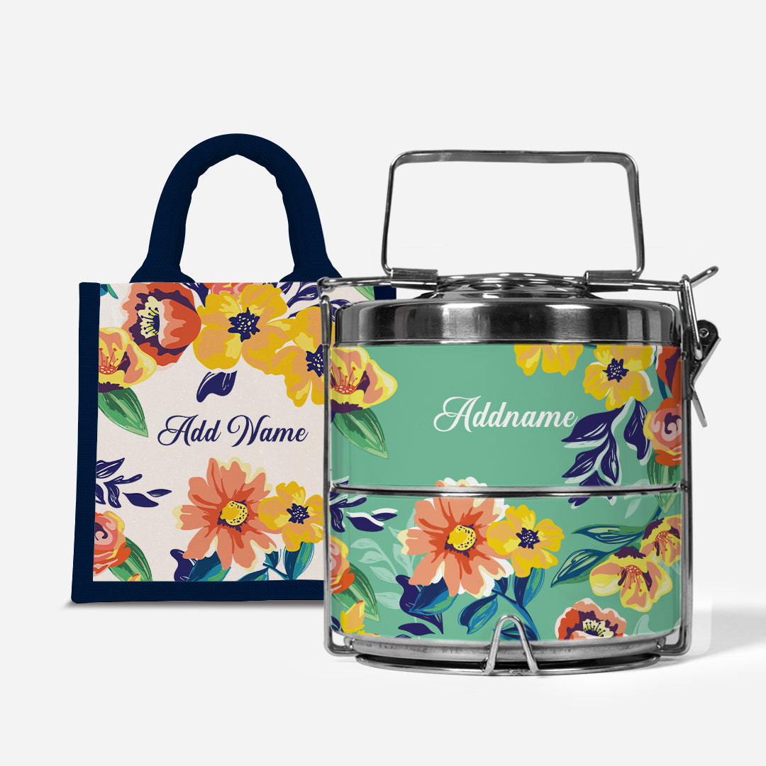 Deborah Series - Teal - Lunch Tote Bag with Two-Tier Tiffin Carrier