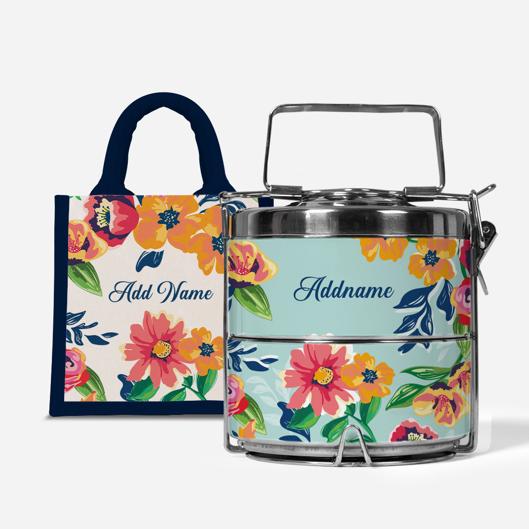 Deborah Series - Celeste - Lunch Tote Bag with Two-Tier Tiffin Carrier