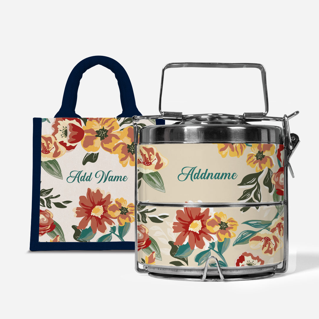 Deborah Series - Taupe - Lunch Tote Bag with Two-Tier Tiffin Carrier