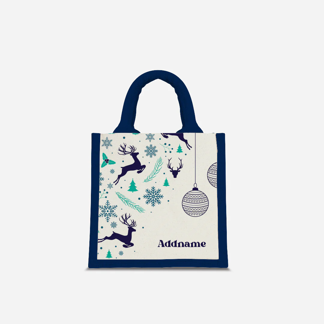 Christmas Series Half Lining Lunch Bag - Jubilant Reindeers Navy