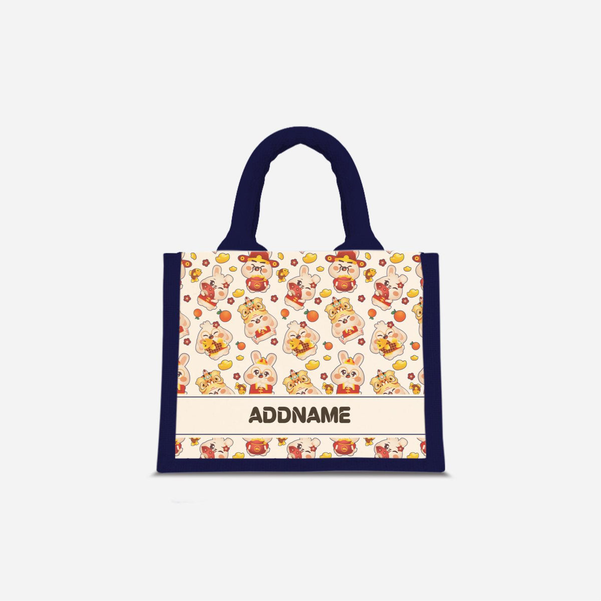 Cny Rabbit Family - Navy Jute Bag