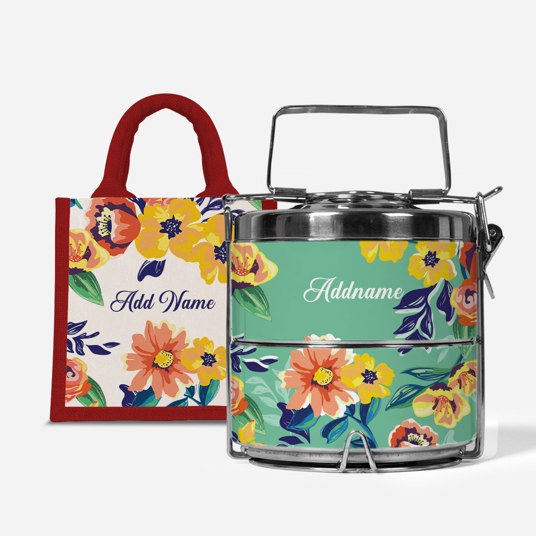 Deborah Series - Teal - Lunch Tote Bag with Two-Tier Tiffin Carrier