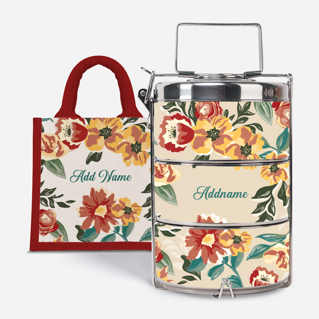 Deborah Series - Taupe - Lunch Tote Bag with Three-Tier Tiffin Carrier