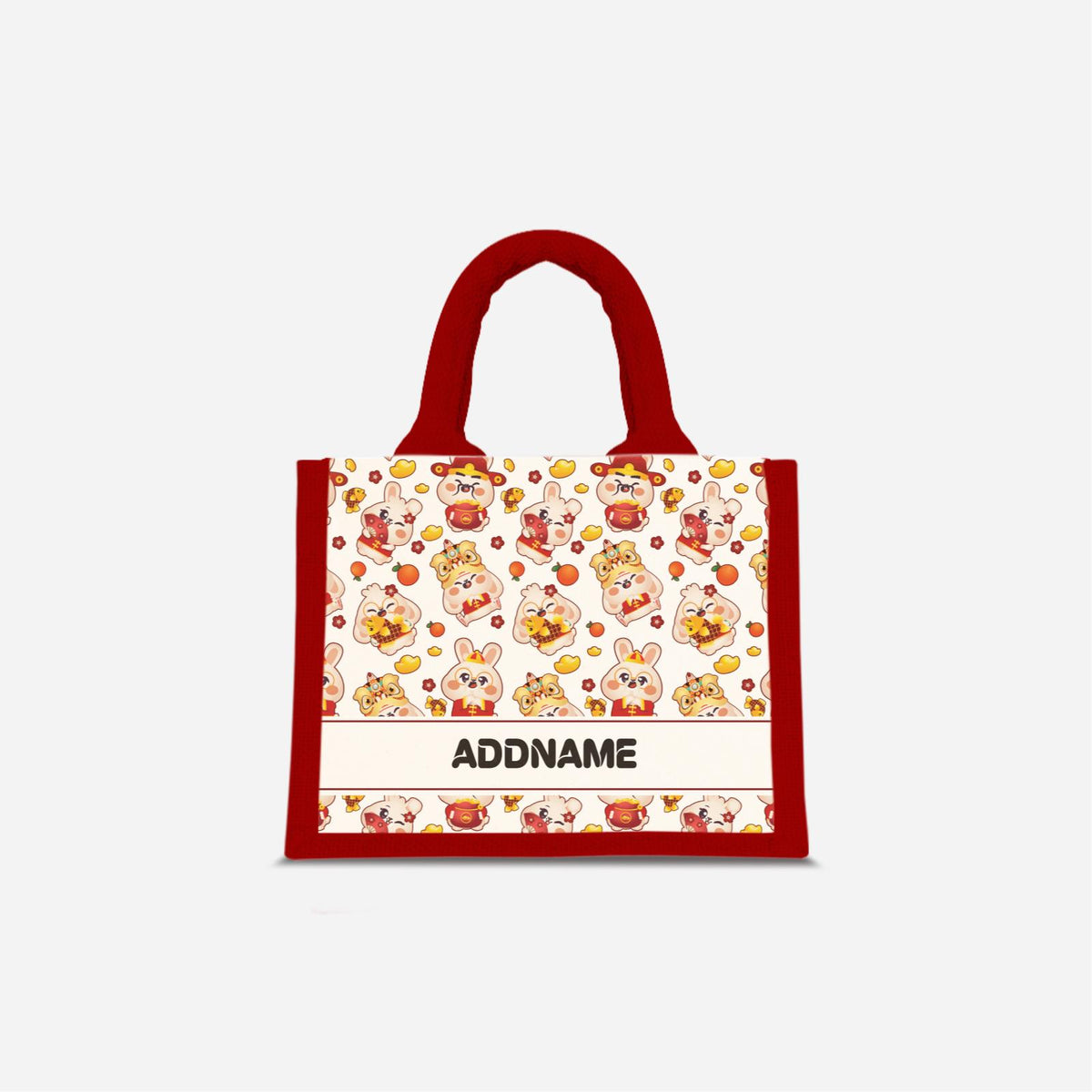 Cny Rabbit Family - Red Jute Bag