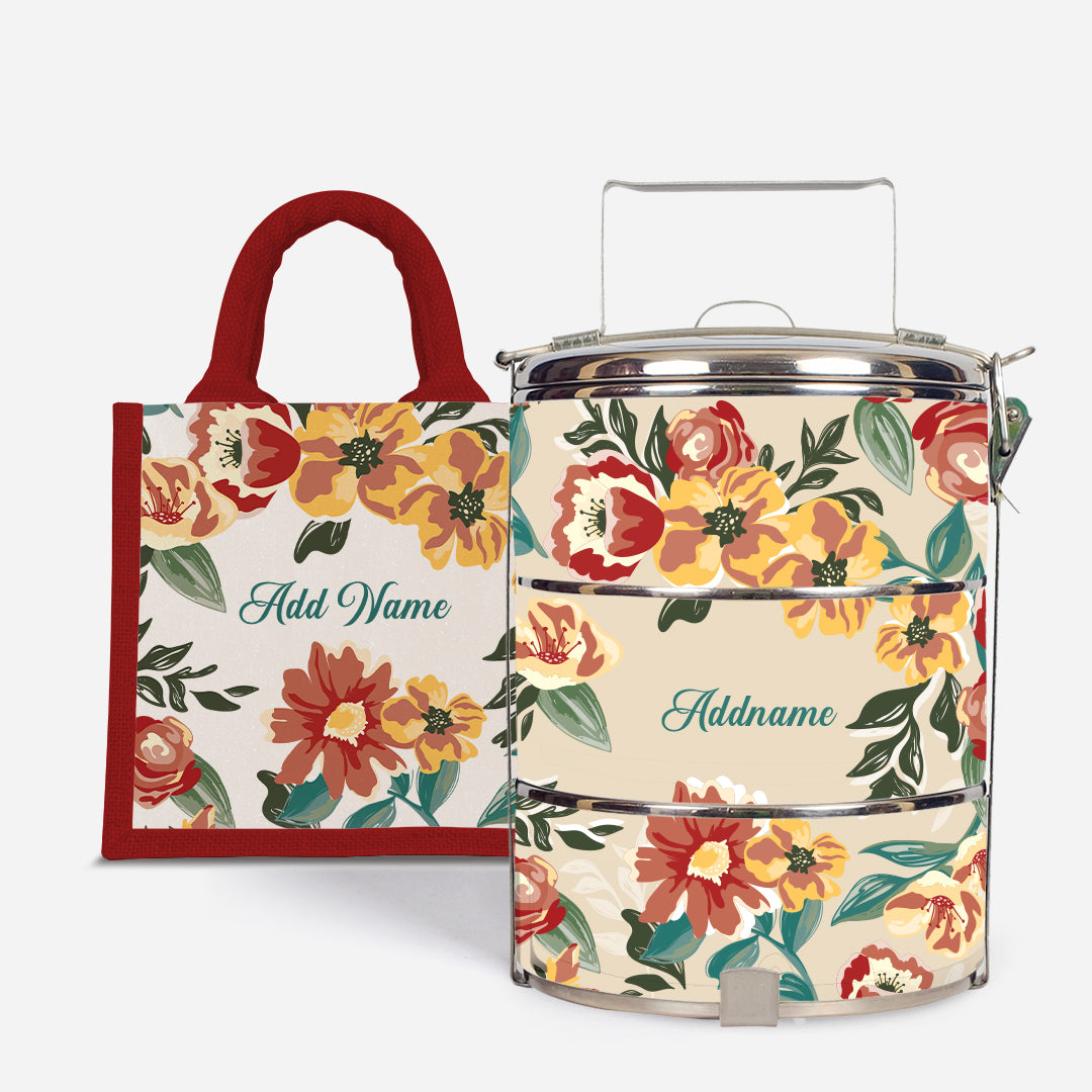 Deborah Series - Taupe - Lunch Tote Bag with Three-Tier Tiffin Carrier