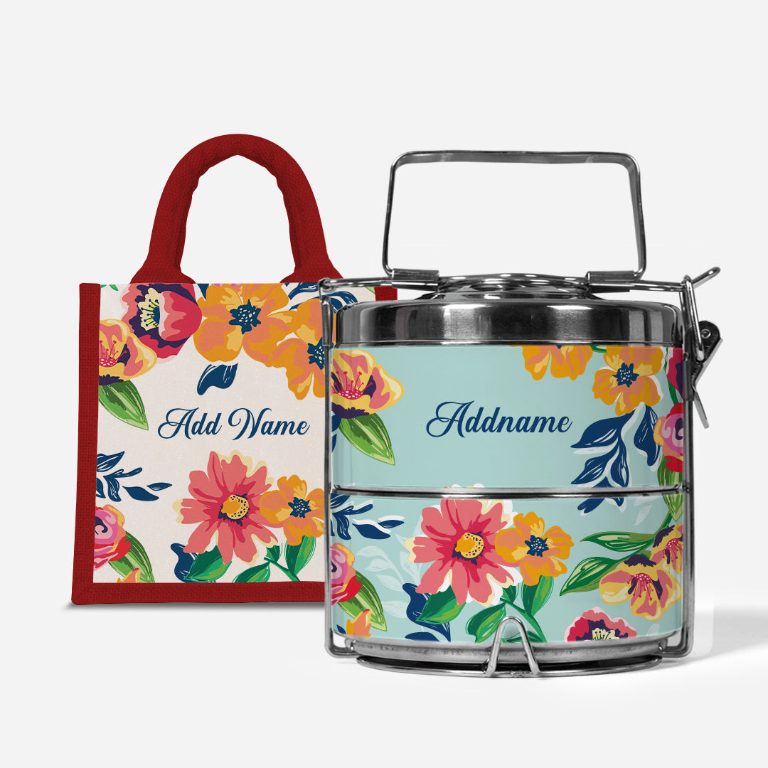 Deborah Series - Celeste - Lunch Tote Bag with Two-Tier Tiffin Carrier