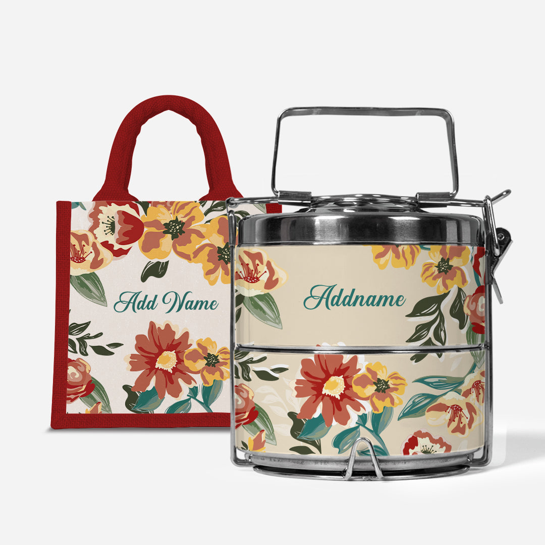 Deborah Series - Taupe - Lunch Tote Bag with Two-Tier Tiffin Carrier