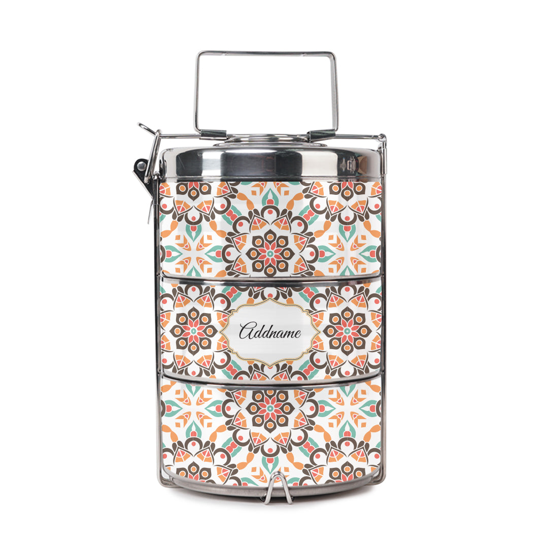 Moroccan Series - Arabesque Geo Brown - Three-Tier Tiffin Carrier