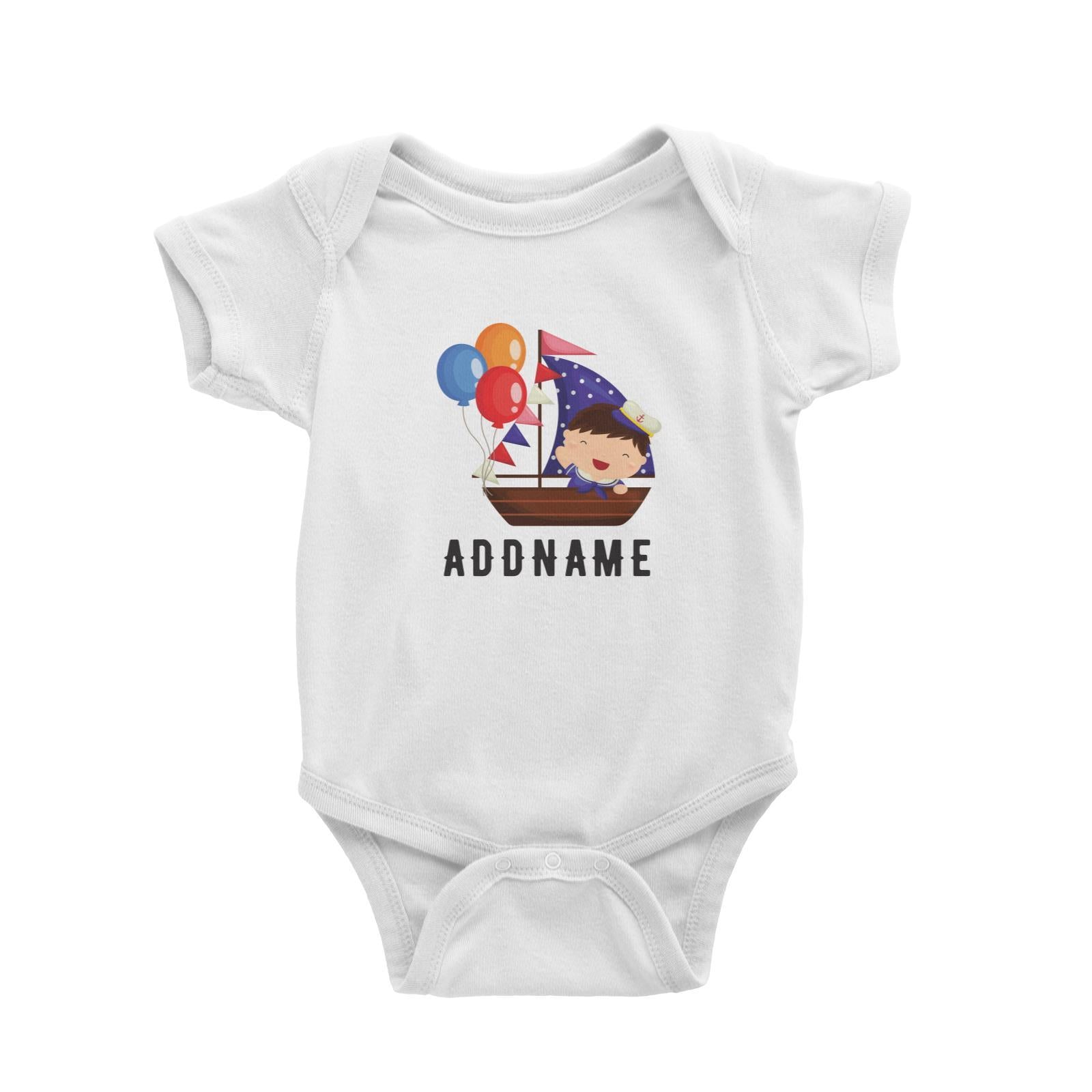 Birthday Sailor Baby Boy In Ship With Balloon Addname Baby Romper