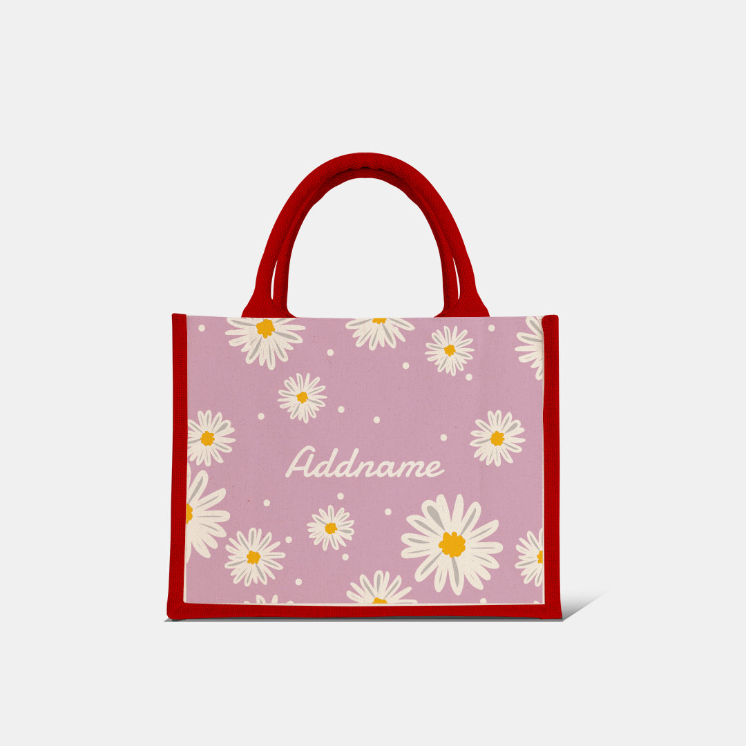 Daisy Series Half Lining Small Jute Bag - Blush Red