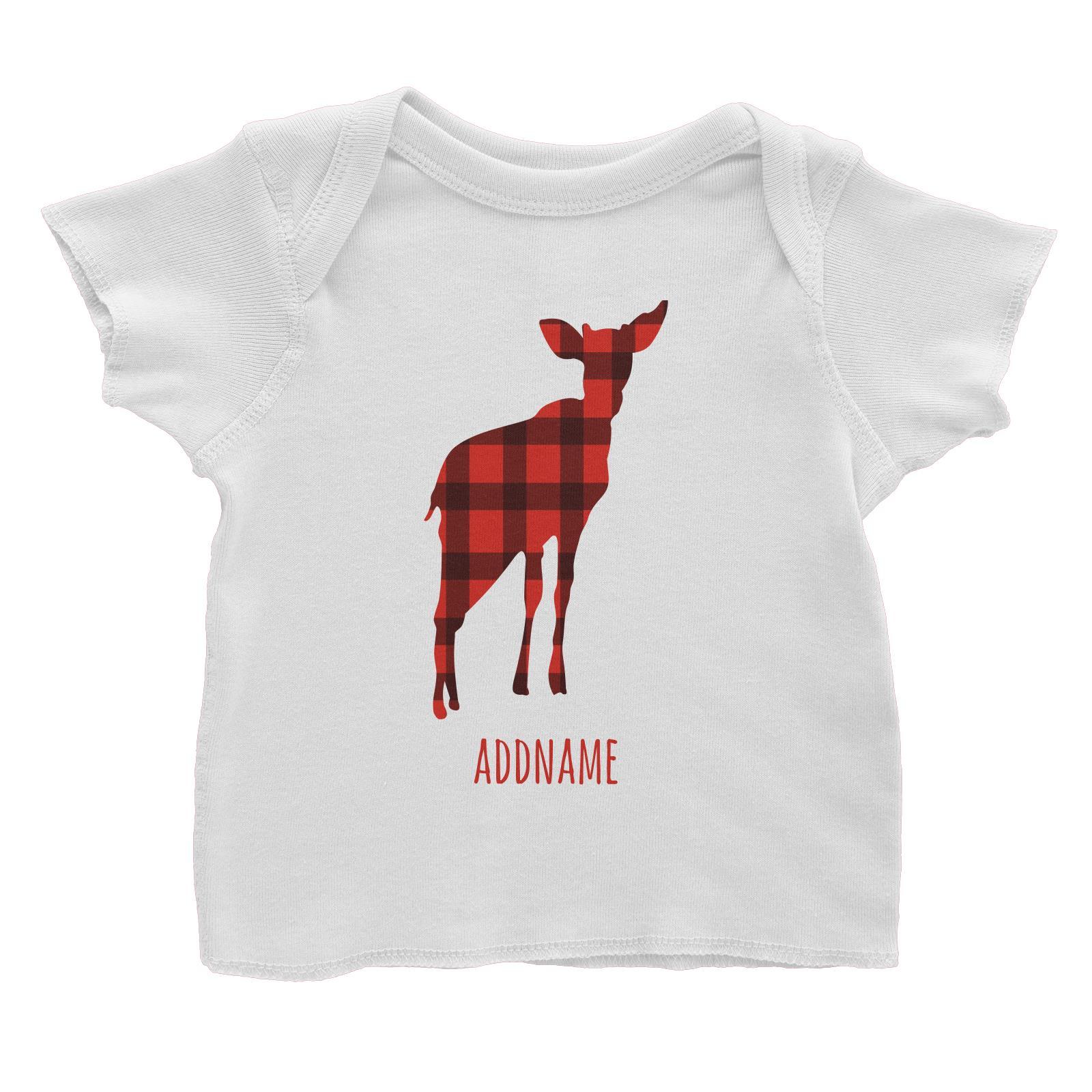 Baby Deer Silhouette Checkered Pattern Addname Baby T-Shirt Christmas Matching Family Animal Personalizable Designs
