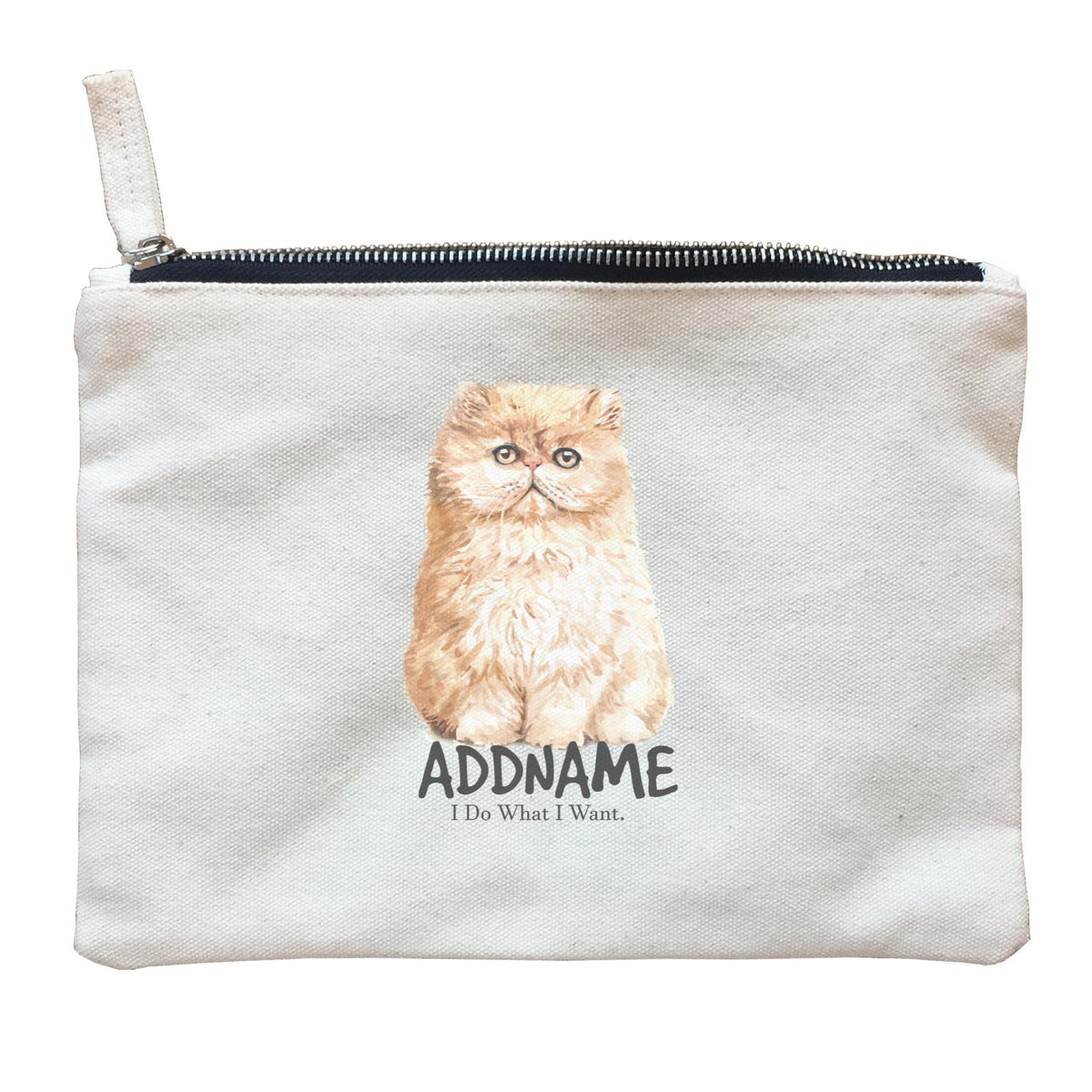 Watercolor Cat Brown Kitten I Do What I WantAddname Zipper Pouch