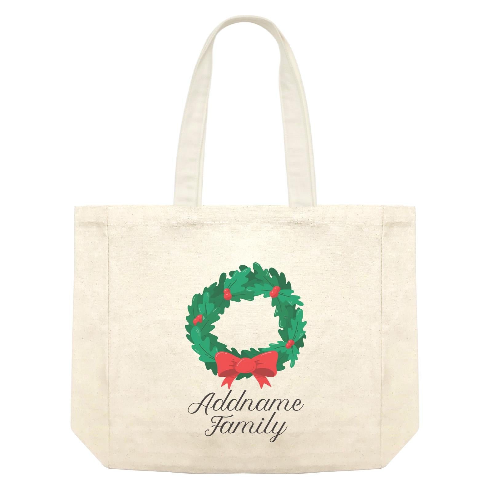 Christmas Series Wreath with Ribbon Addname Family Shopping Bag