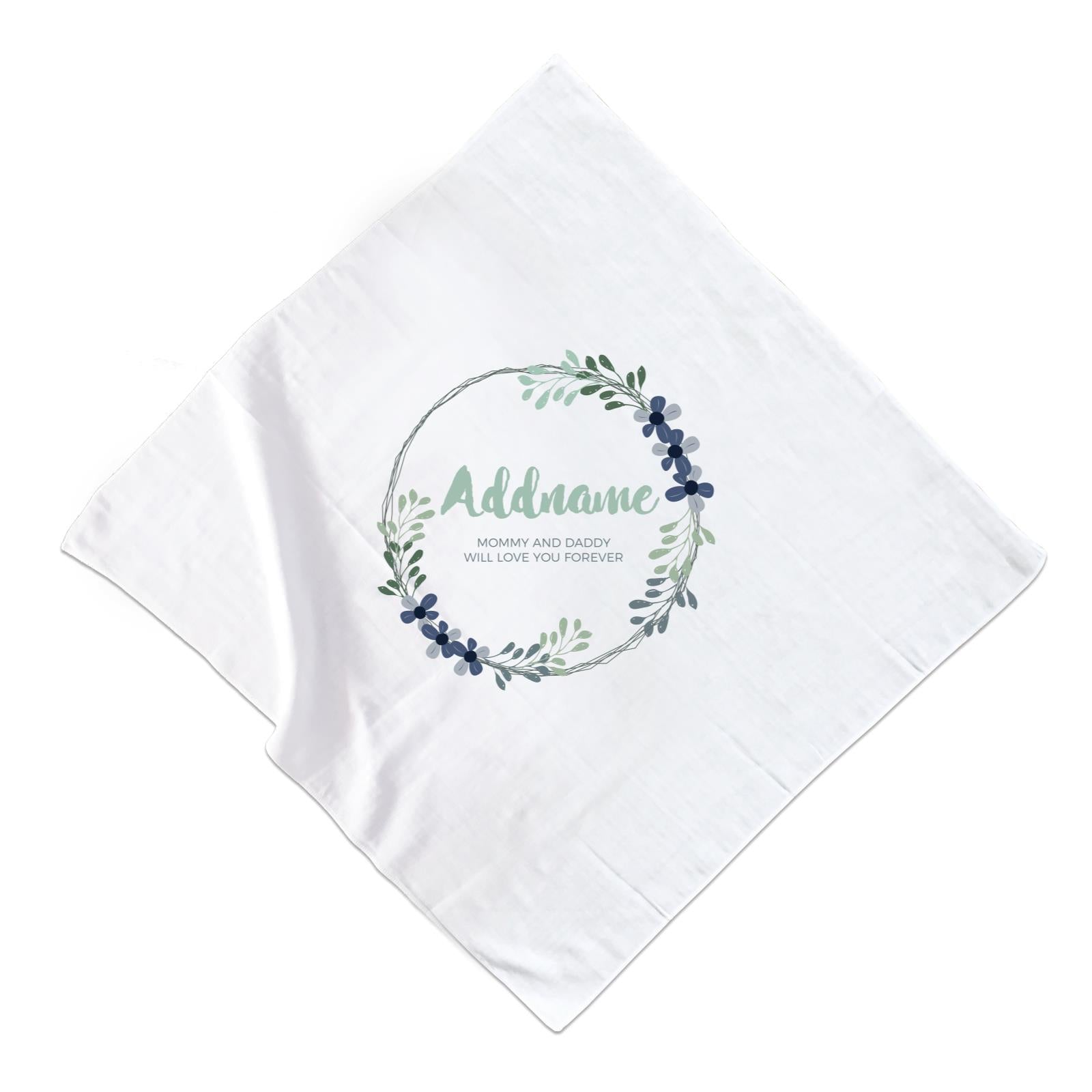 Dark Green and Navy Blue Wreath Personalizable with Name and Text Muslin Square