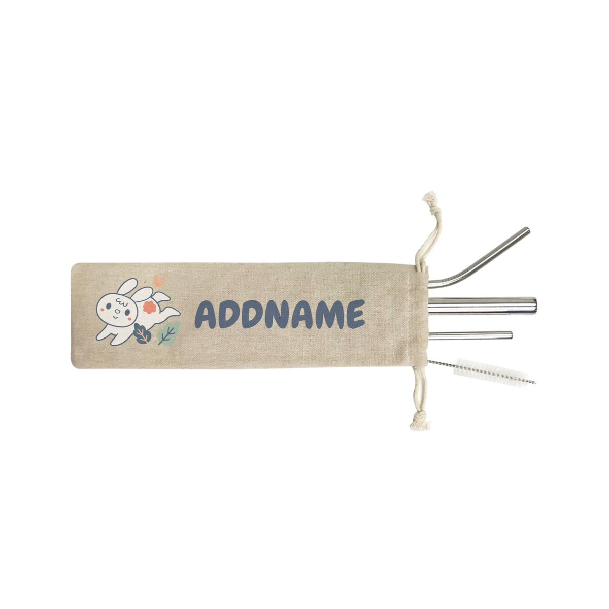 Super Cute Rabbit Running In Field SB 4-in-1 Stainless Steel Straw Set In a Satchel