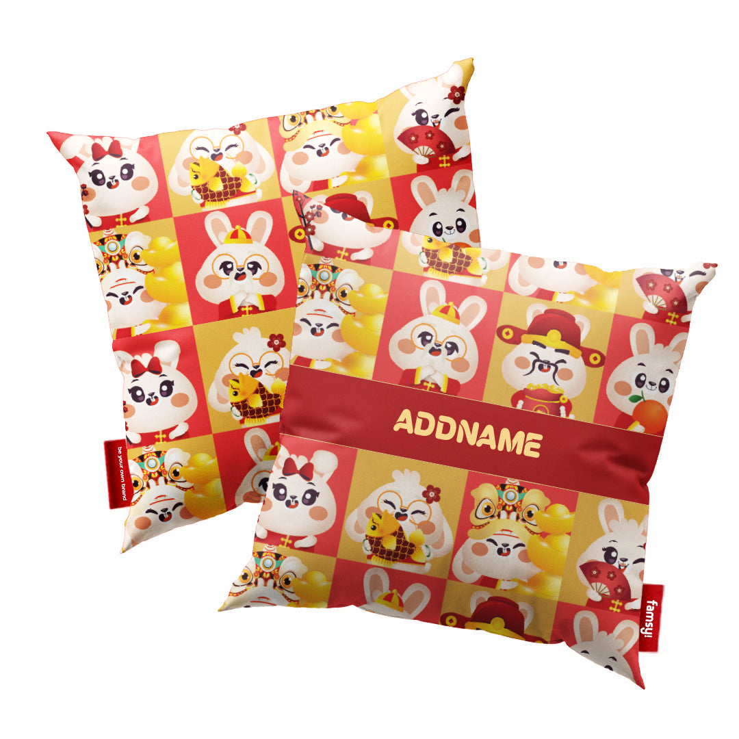 Cny Rabbit Family - Rabbit Family Red Full Print Pillow With English Personalization