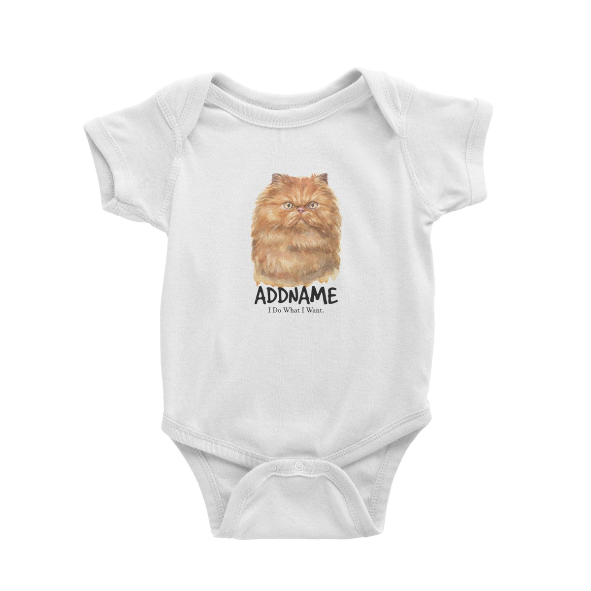 Watercolor Cat Persian Gold I Do What I Want Addname Baby Romper