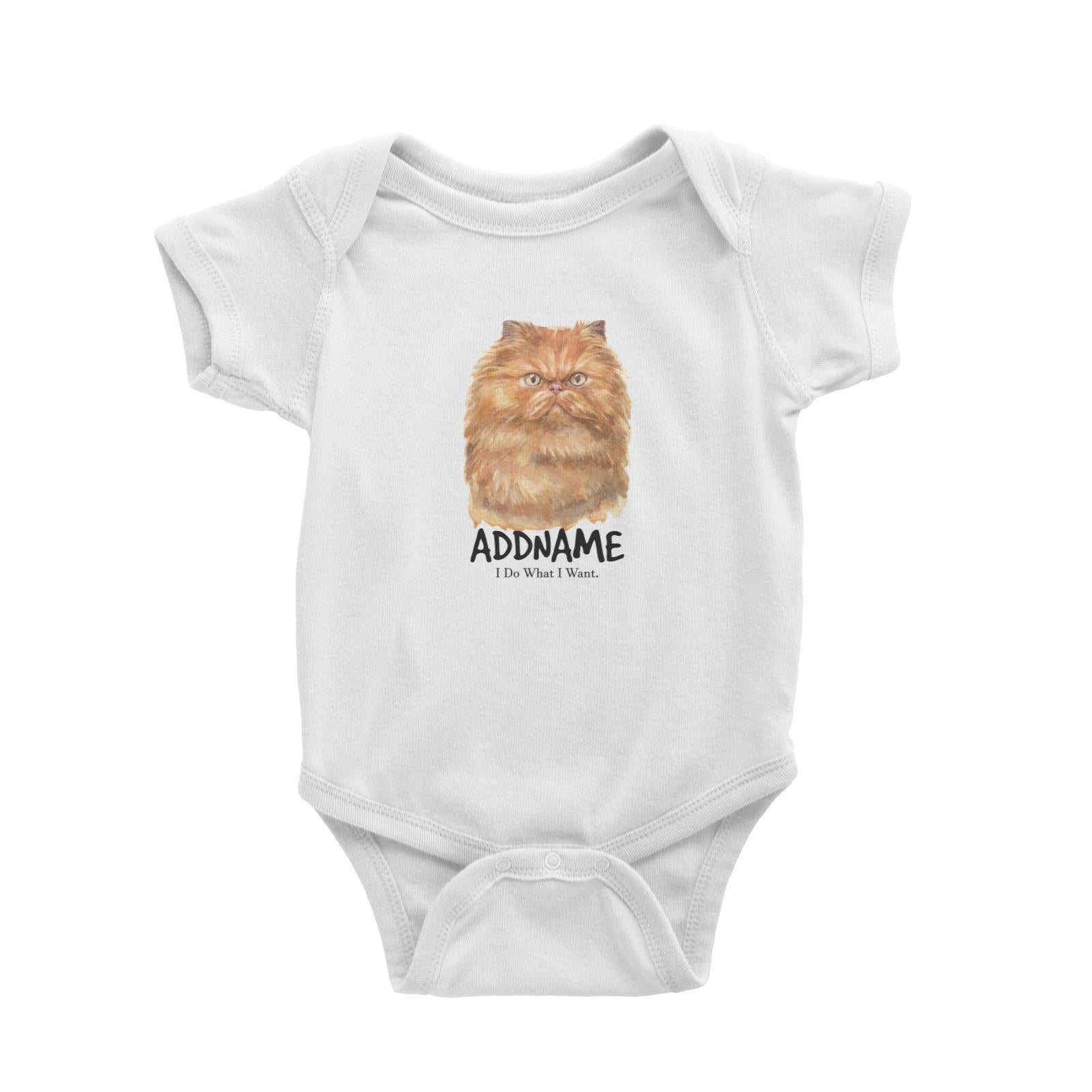 Watercolor Cat Persian Gold I Do What I Want Addname Baby Romper
