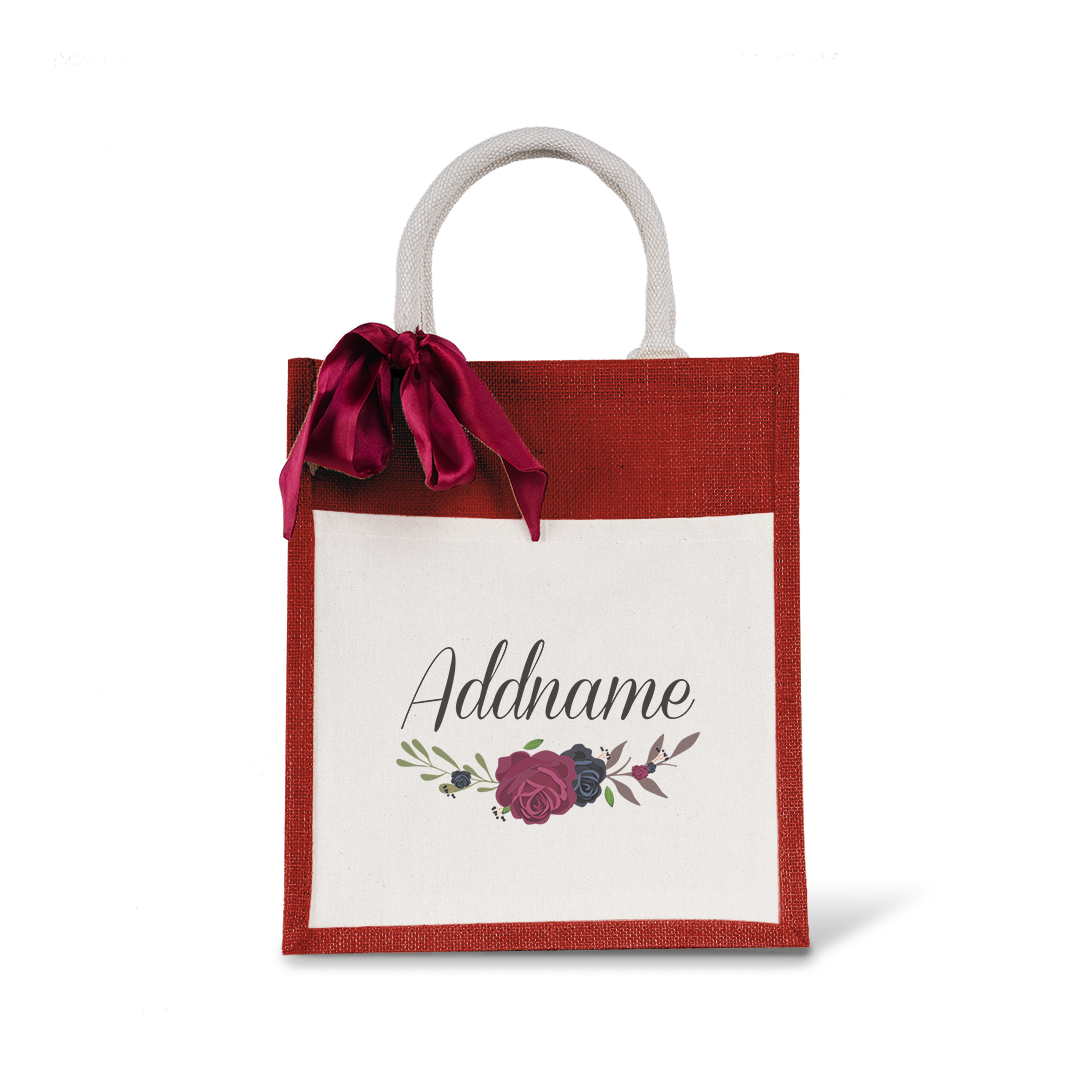 Rose Series Colourful Jute Bag with Front Pocket