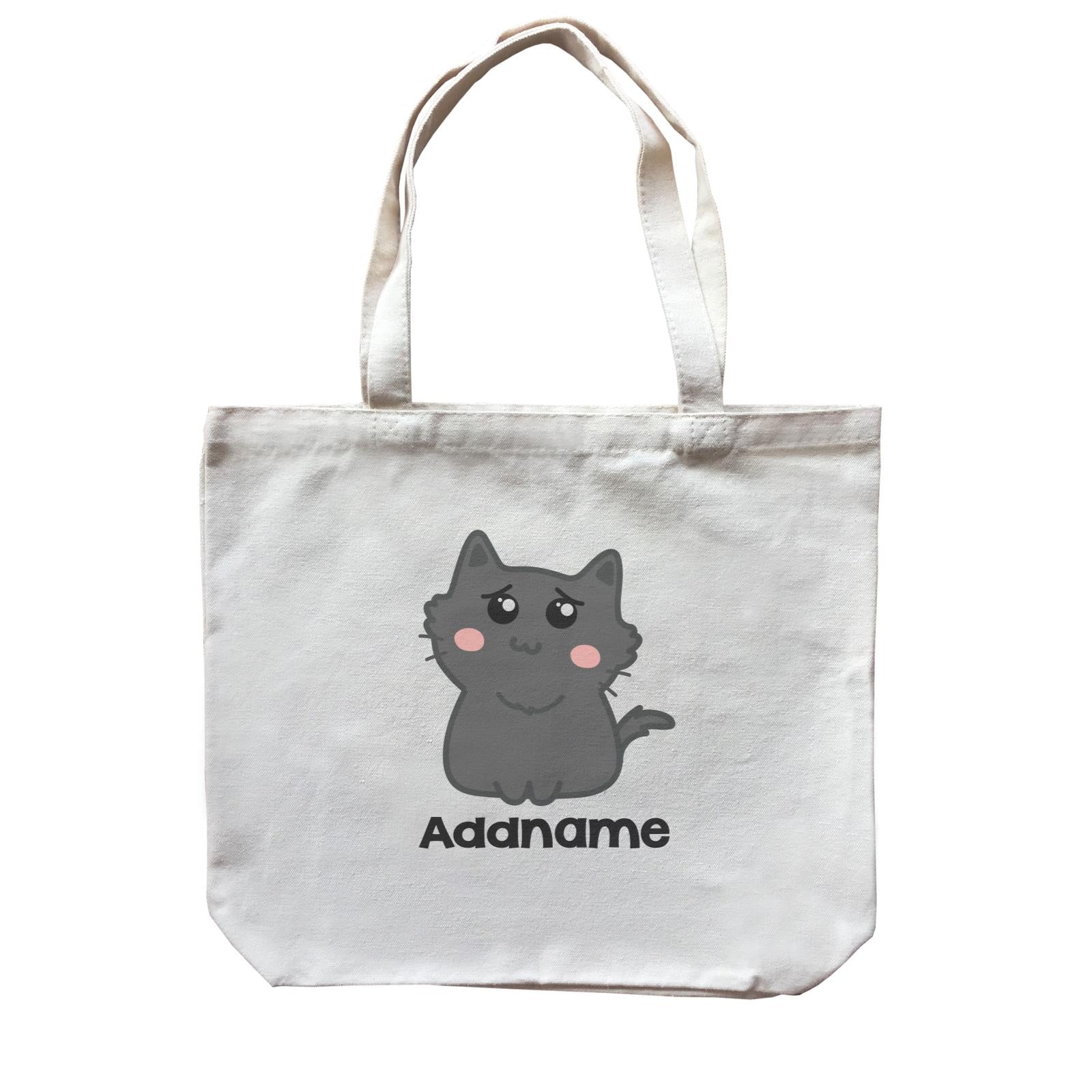Drawn Adorable Cats Dark Grey Addname Canvas Bag