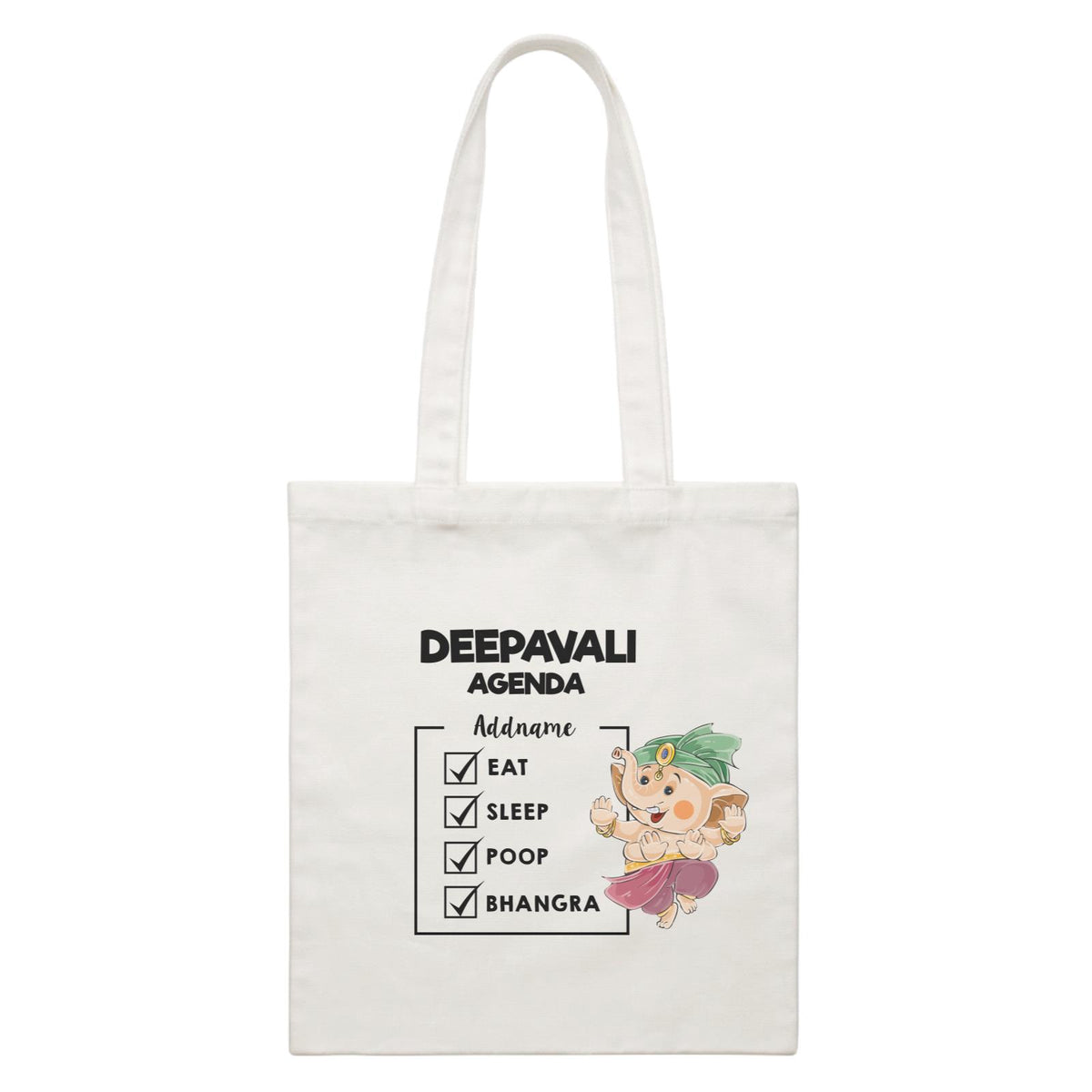 Cute Ganesha Dancing Bhangra Addname Deepavali Agenda White Canvas Bag