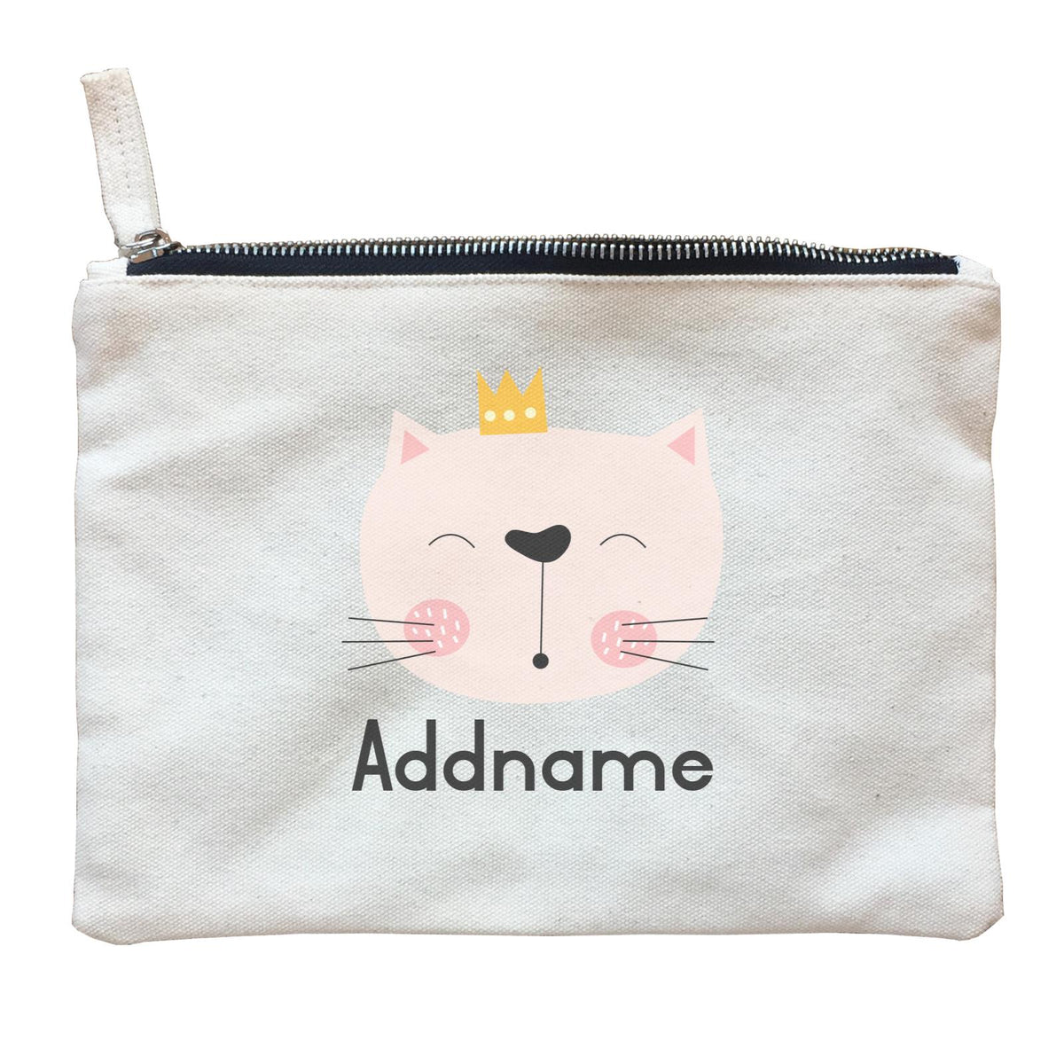 Crown Animal Pink Cat with Pink Blush and Whiskers Addname Zipper Pouch